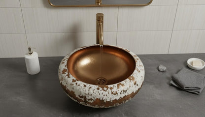 Distressed Copper & White Vessel Sink