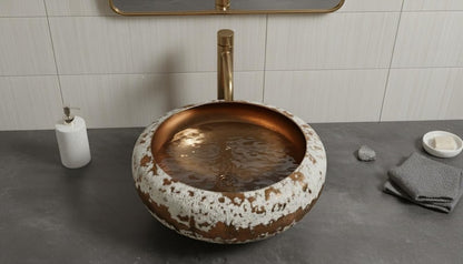 Distressed Copper & White Vessel Sink