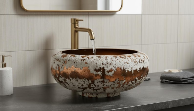 Distressed Copper & White Vessel Sink