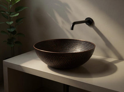 Hand-Hammered Antique Copper Round Vessel Sink