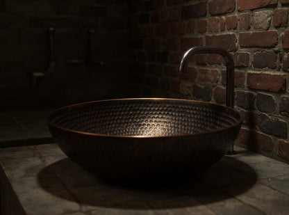 Hand-Hammered Antique Copper Round Vessel Sink