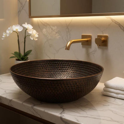 Hand-Hammered Antique Copper Round Vessel Sink