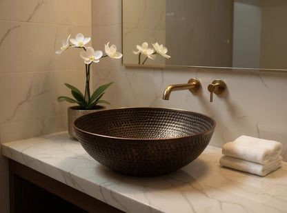 Hand-Hammered Antique Copper Round Vessel Sink