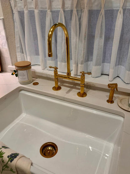 Brass Kitchen Bridge Faucet with Side Sprayer