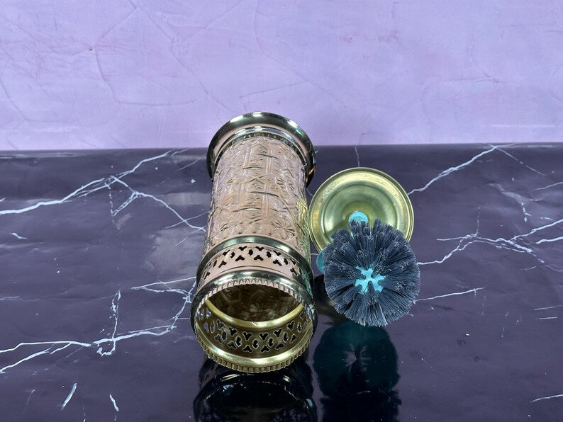 Luxury Etched Brass Toilet Brush Holder Set