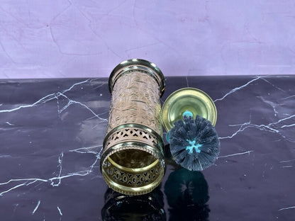 Luxury Etched Brass Toilet Brush Holder Set