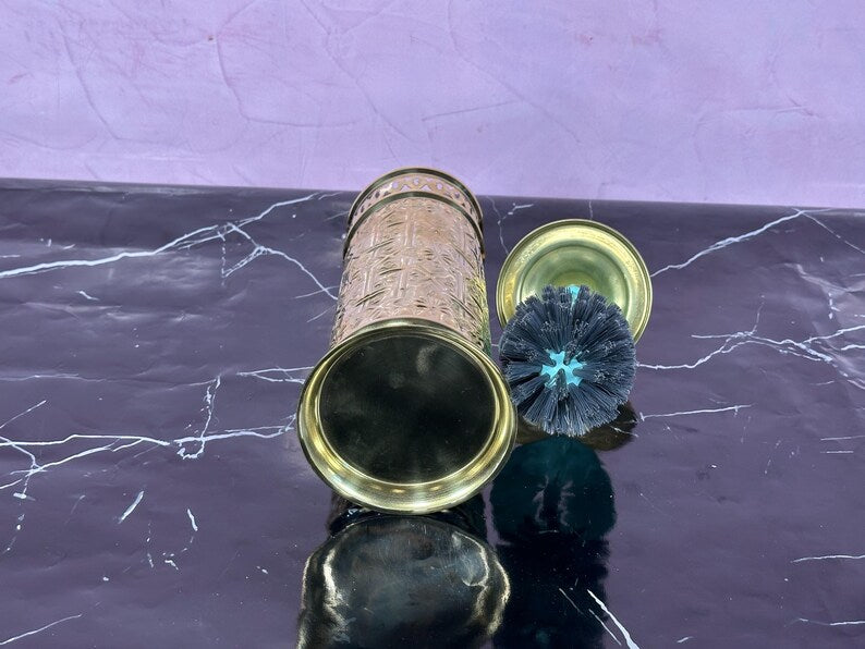 Luxury Etched Brass Toilet Brush Holder Set