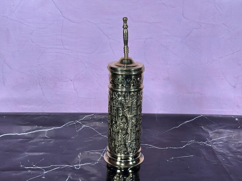 Luxury Etched Brass Toilet Brush Holder Set