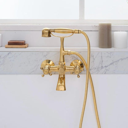 Luxury Brushed Brass Telephone Tub Filler with Handheld Shower