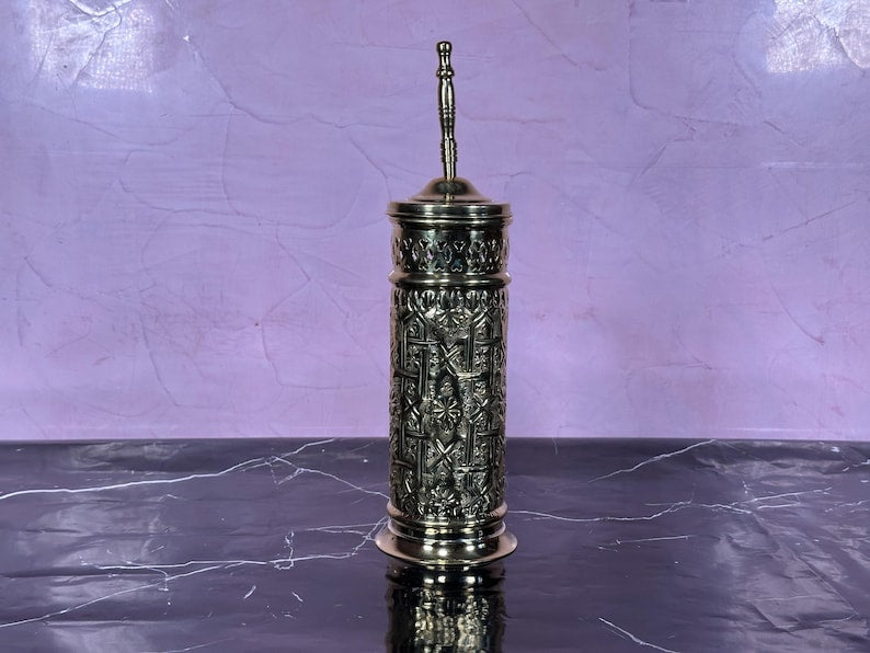 Luxury Etched Brass Toilet Brush Holder Set