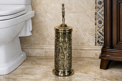 Luxury Etched Brass Toilet Brush Holder Set