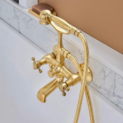 Luxury Brushed Brass Telephone Tub Filler with Handheld Shower