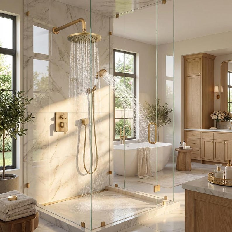 Artisan Moroccan Unlacquered Brass Shower System