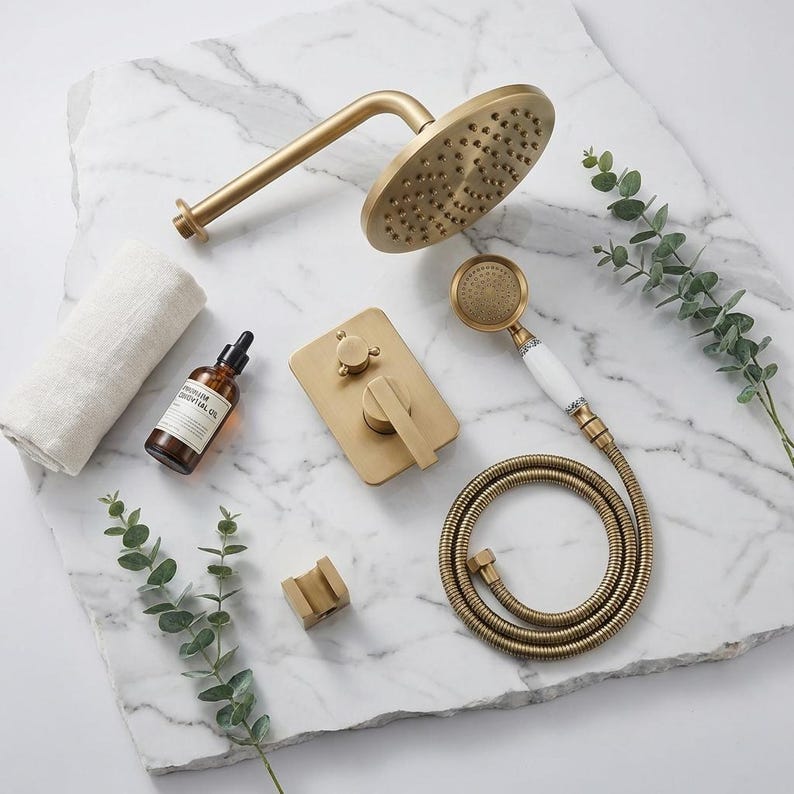 Artisan Moroccan Unlacquered Brass Shower System
