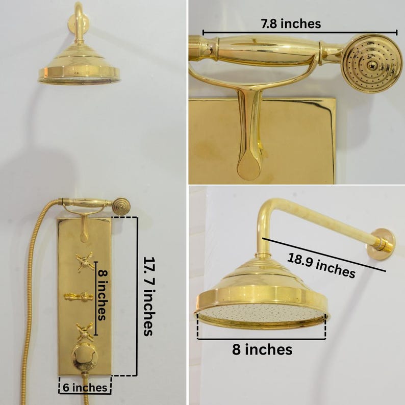 Luxury Unlacquered Brass Shower System – Rectangular Valve Plate with Cross Handles
