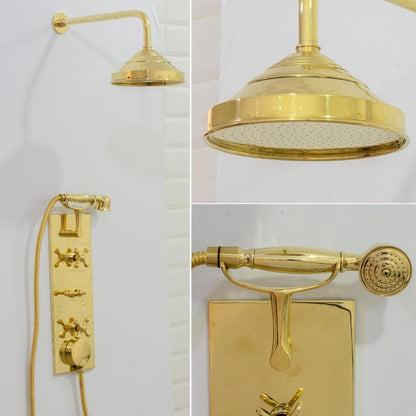 Luxury Unlacquered Brass Shower System – Rectangular Valve Plate with Cross Handles