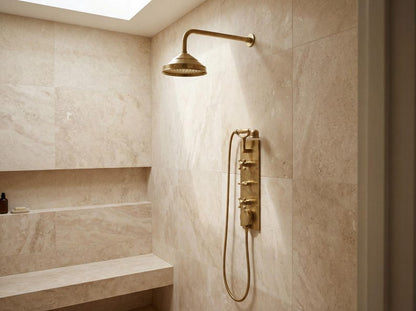 Luxury Unlacquered Brass Shower System – Rectangular Valve Plate with Cross Handles