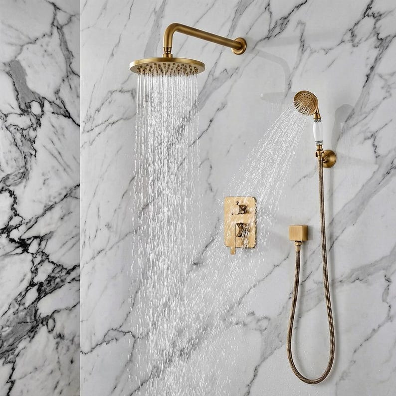 Artisan Moroccan Unlacquered Brass Shower System