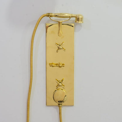 Luxury Unlacquered Brass Shower System – Rectangular Valve Plate with Cross Handles