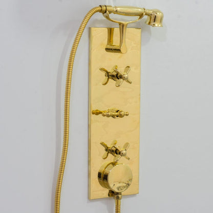 Luxury Unlacquered Brass Shower System – Rectangular Valve Plate with Cross Handles