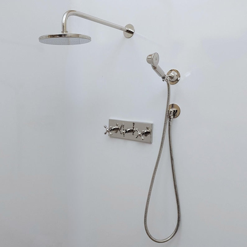 Architectural Silver Polished Nickel Rain Shower with Linear Valve Plate