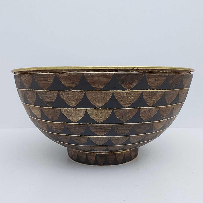 The Midnight Gold Vessel Sink Handcrafted Brass with Art Deco Scales