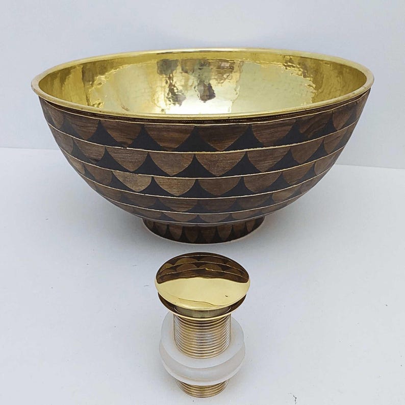 The Midnight Gold Vessel Sink Handcrafted Brass with Art Deco Scales