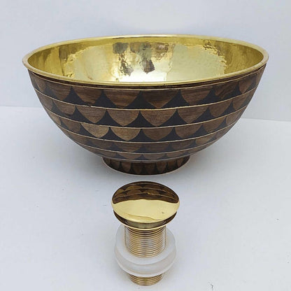 The Midnight Gold Vessel Sink Handcrafted Brass with Art Deco Scales