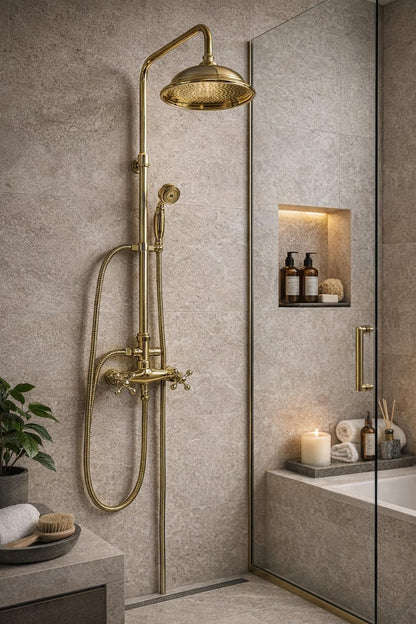 Elite Polished Gold Exposed Rain Shower System