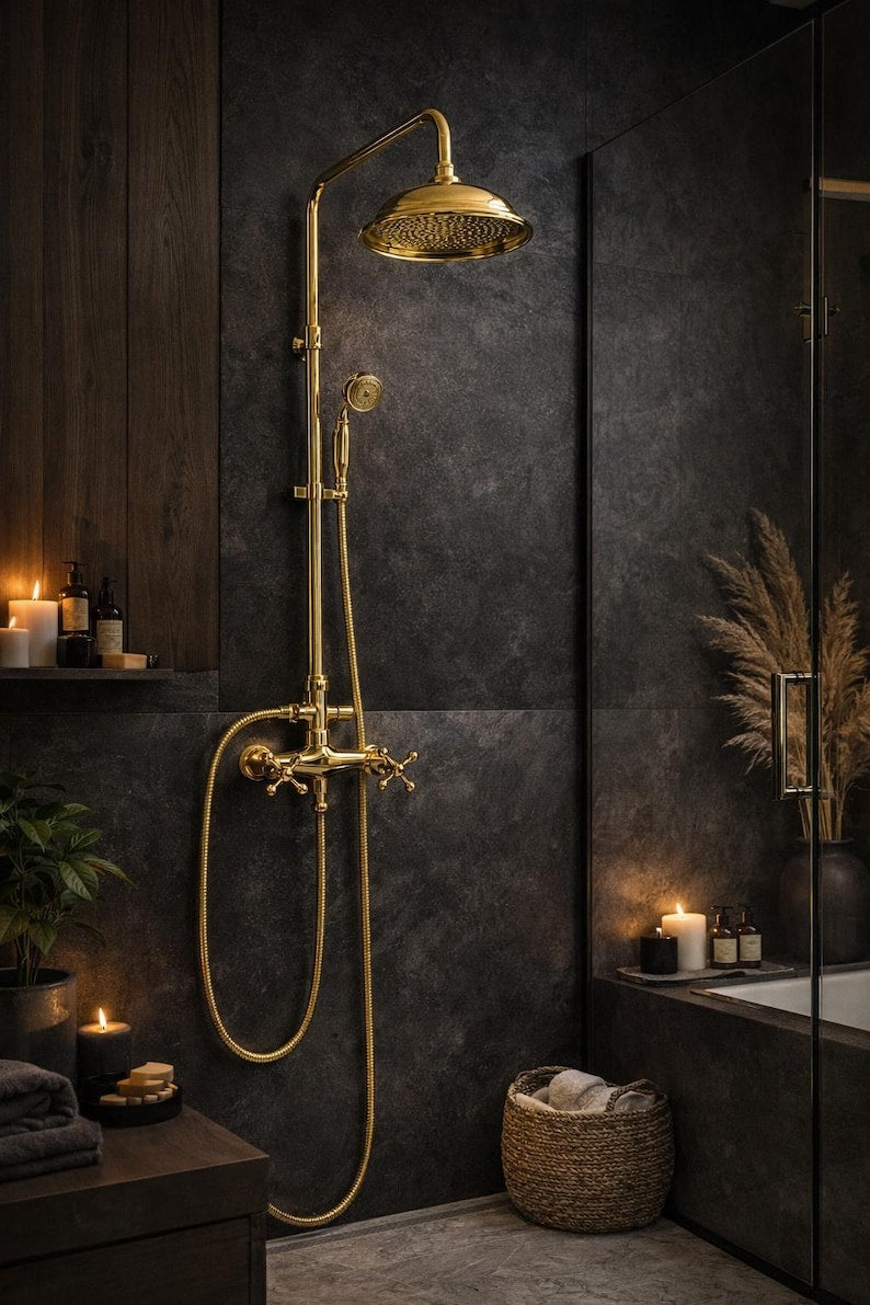 Elite Polished Gold Exposed Rain Shower System