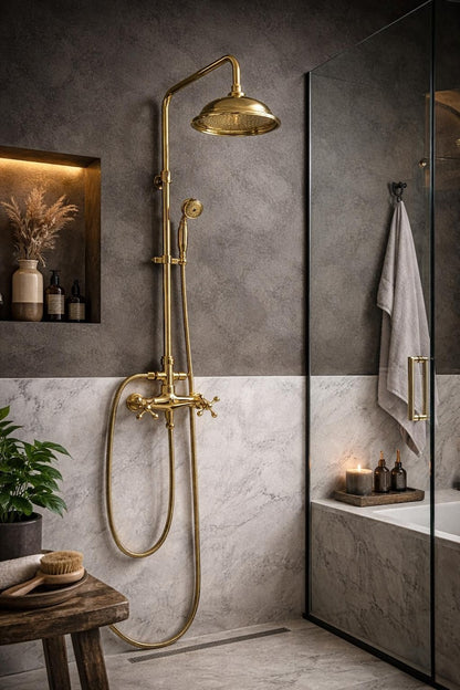 Elite Polished Gold Exposed Rain Shower System