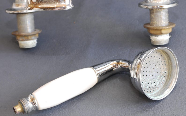 Vintage Chrome Deck-Mount Tub Filler with Handheld Shower