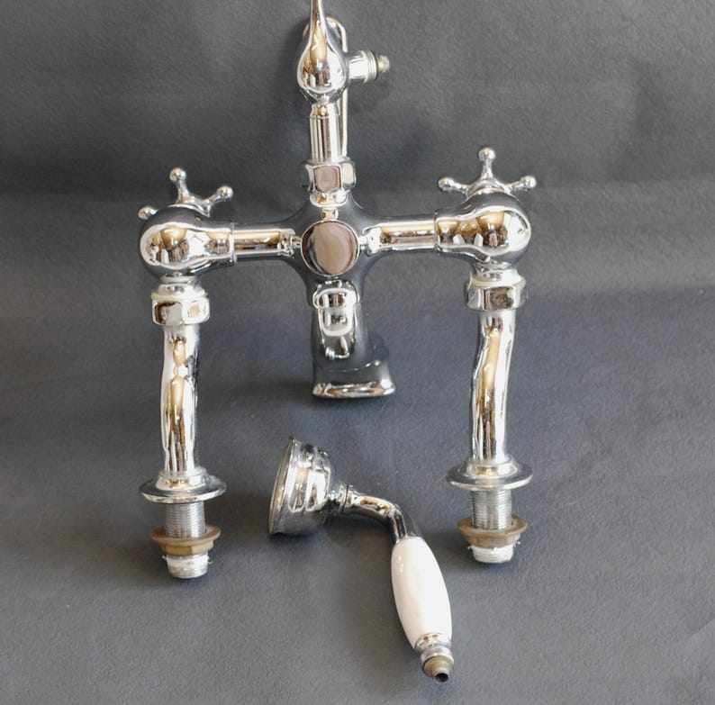 Vintage Chrome Deck-Mount Tub Filler with Handheld Shower