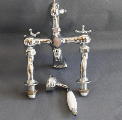 Vintage Chrome Deck-Mount Tub Filler with Handheld Shower