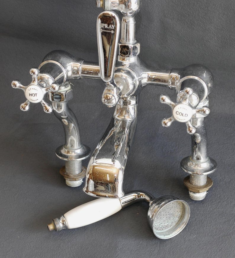 Vintage Chrome Deck-Mount Tub Filler with Handheld Shower