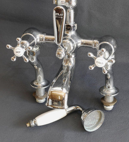 Vintage Chrome Deck-Mount Tub Filler with Handheld Shower