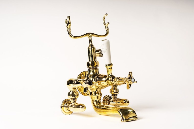 Victorian Polished Gold Telephone-Style Tub Mixer