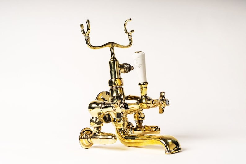 Victorian Polished Gold Telephone-Style Tub Mixer