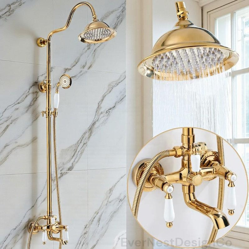 Exquisite Gold Victorian-Style Bathtub Shower System: A Timeless Statement Piece