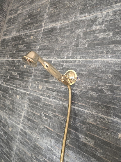 Golden Glow Handcrafted Polished Brass Handheld Shower Set