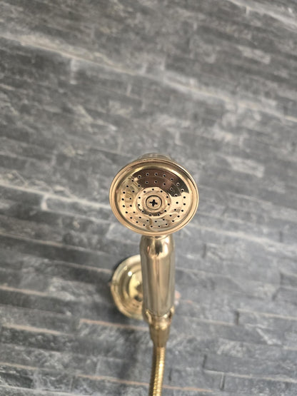 Golden Glow Handcrafted Polished Brass Handheld Shower Set