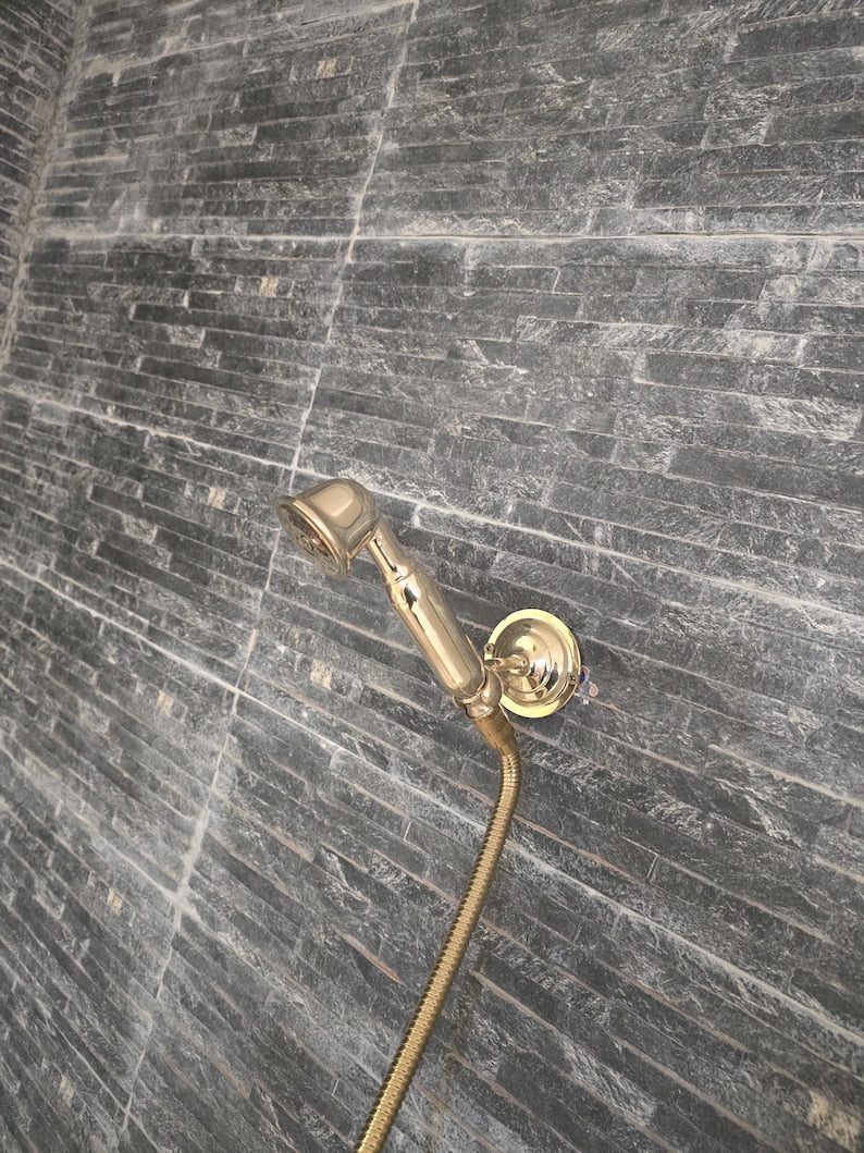 Golden Glow Handcrafted Polished Brass Handheld Shower Set