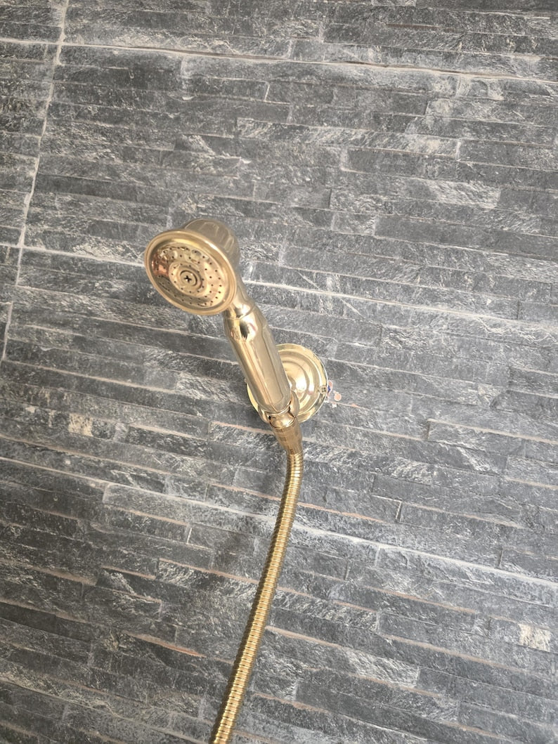 Golden Glow Handcrafted Polished Brass Handheld Shower Set
