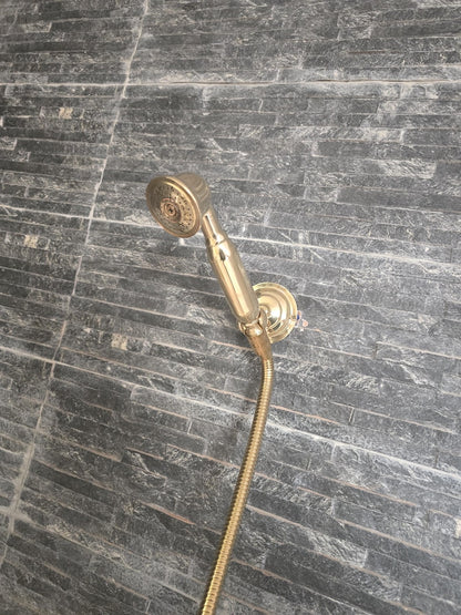Golden Glow Handcrafted Polished Brass Handheld Shower Set