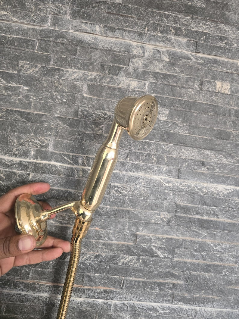 Golden Glow Handcrafted Polished Brass Handheld Shower Set