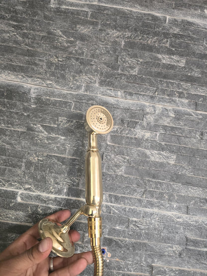 Golden Glow Handcrafted Polished Brass Handheld Shower Set