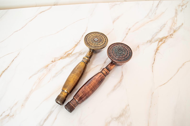 Timeless Duet: Handcrafted Antique Brass &amp; Copper Shower Wands