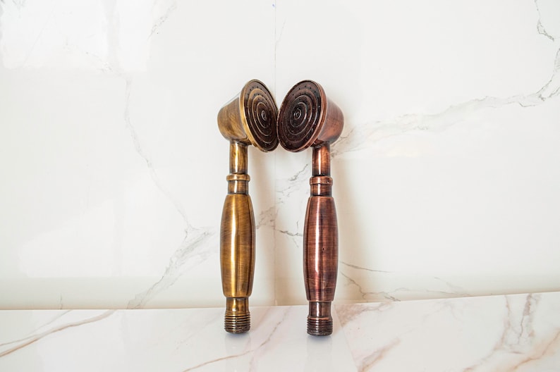 Timeless Duet: Handcrafted Antique Brass &amp; Copper Shower Wands