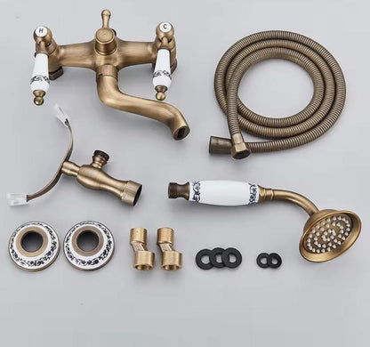 Antique Brass &amp; Porcelain Wall-Mount Shower System