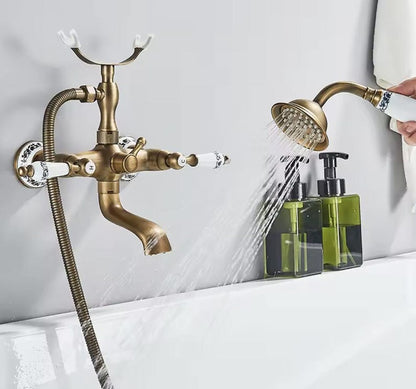 Antique Brass &amp; Porcelain Wall-Mount Shower System